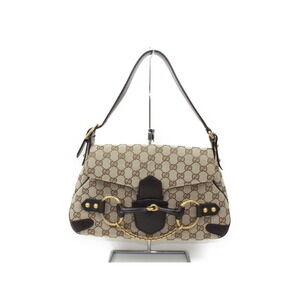 GUCCI One Hand Shoulder Bag Leather Canvas Brown